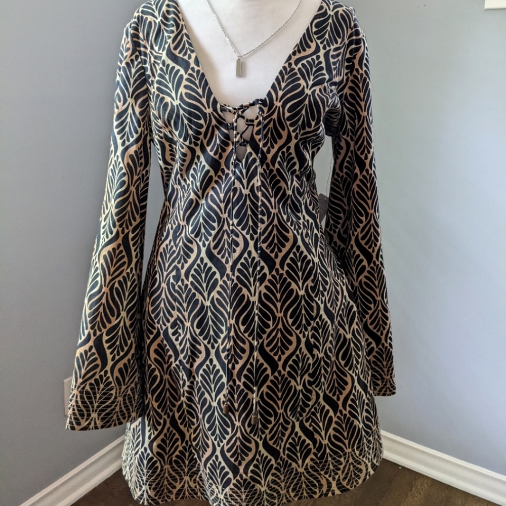 Free People Front Lace Up Bell Sleeve Dress | L | NWT